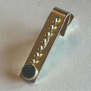 Vintage Gold Tone & Onyx Tie Clip classic elegant Formal Wear